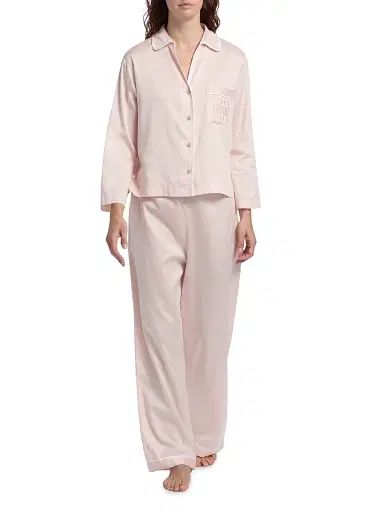Natori Women's Essentials Embroidered Cotton Sateen Pajamas - Blush Pink | Thumbnail 2 Natori Women's Essentials Embroidered Cotton Sateen Pajamas - Blush Pink | Thumbnail 2