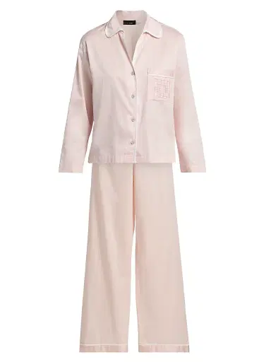 Natori Women's Essentials Embroidered Cotton Sateen Pajamas - Blush Pink | Thumbnail 1 Natori Women's Essentials Embroidered Cotton Sateen Pajamas - Blush Pink | Thumbnail 1