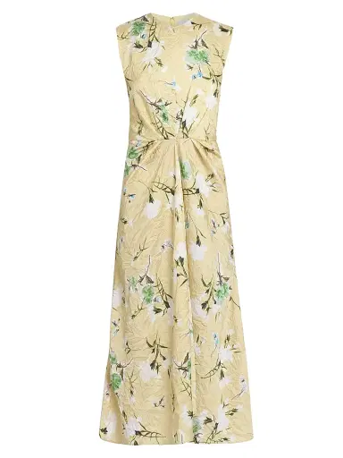 Erdem Women's Floral Pencil Tucked Midi-Dress - Marguerite Floral Lemon Ice | Thumbnail 1 Erdem Women's Floral Pencil Tucked Midi-Dress - Marguerite Floral Lemon Ice | Thumbnail 1