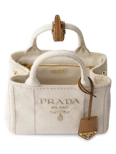 Prada Women's Linen Blend Mini Handbag - Beige Khaki | Thumbnail 4 Prada Women's Linen Blend Mini Handbag - Beige Khaki | Thumbnail 4