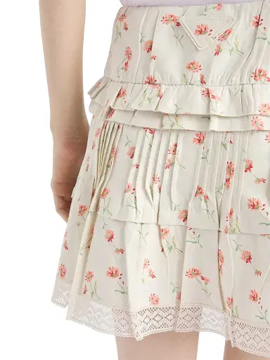 Prada Women's Floral Print Linen Mini Skirt - Beige Khaki | Thumbnail 4 Prada Women's Floral Print Linen Mini Skirt - Beige Khaki | Thumbnail 4
