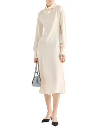 Prada Women's Silk Broadcloth Midi-Dress - Beige Khaki | Thumbnail 2 Prada Women's Silk Broadcloth Midi-Dress - Beige Khaki | Thumbnail 2