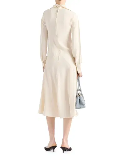 Prada Women's Silk Broadcloth Midi-Dress - Beige Khaki | Thumbnail 3 Prada Women's Silk Broadcloth Midi-Dress - Beige Khaki | Thumbnail 3