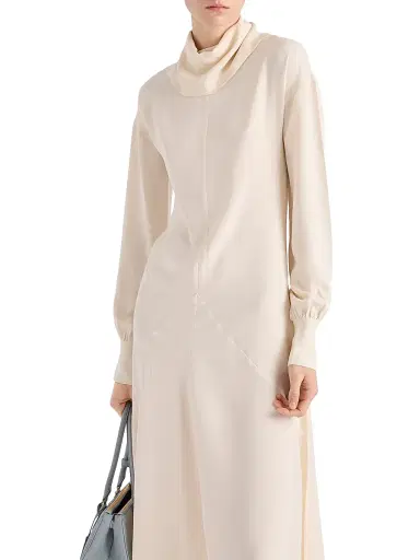 Prada Women's Silk Broadcloth Midi-Dress - Beige Khaki | Thumbnail 4 Prada Women's Silk Broadcloth Midi-Dress - Beige Khaki | Thumbnail 4