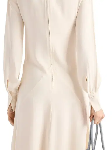 Prada Women's Silk Broadcloth Midi-Dress - Beige Khaki | Thumbnail 5 Prada Women's Silk Broadcloth Midi-Dress - Beige Khaki | Thumbnail 5