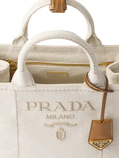 Prada Women's Linen Blend Top Handle Bag - Beige Khaki | Thumbnail 5 Prada Women's Linen Blend Top Handle Bag - Beige Khaki | Thumbnail 5