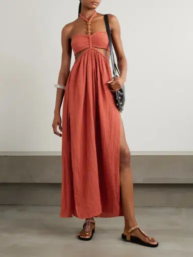 Isabel Marant Justine Embellished Cutout Cotton-gauze Halterneck Maxi Dress | Thumbnail 2 Isabel Marant Justine Embellished Cutout Cotton-gauze Halterneck Maxi Dress | Thumbnail 2