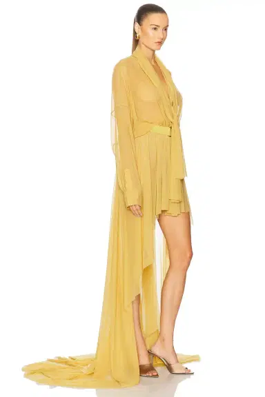 Norma Kamali Hi Low Super Oversized Boyfriend Shirt Flared Gown With Bow | Thumbnail 2 Norma Kamali Hi Low Super Oversized Boyfriend Shirt Flared Gown With Bow | Thumbnail 2
