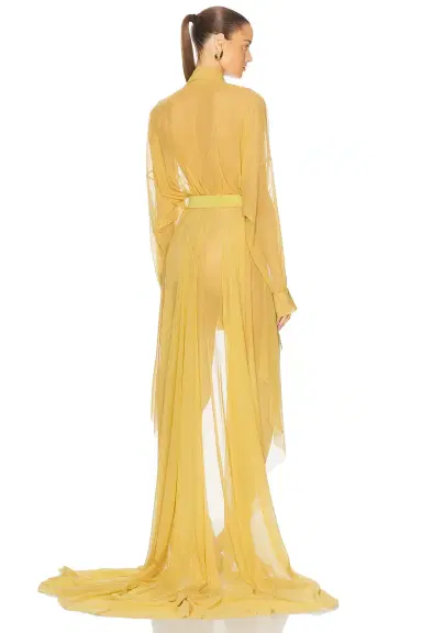 Norma Kamali Hi Low Super Oversized Boyfriend Shirt Flared Gown With Bow | Thumbnail 3 Norma Kamali Hi Low Super Oversized Boyfriend Shirt Flared Gown With Bow | Thumbnail 3