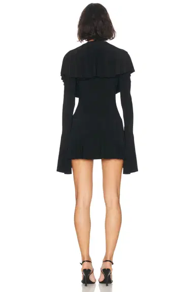 Norma Kamali Long Sleeve Deep V Ruffle Mini Dress | Thumbnail 3 Norma Kamali Long Sleeve Deep V Ruffle Mini Dress | Thumbnail 3
