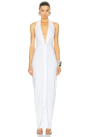 Norma Kamali Tie Front Halter Gown | Thumbnail 1 Norma Kamali Tie Front Halter Gown | Thumbnail 1