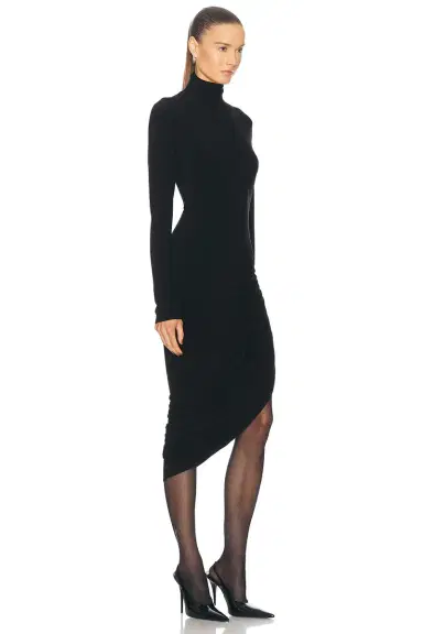 Norma Kamali Long Sleeve Turtleneck Side Drape Dress | Thumbnail 2 Norma Kamali Long Sleeve Turtleneck Side Drape Dress | Thumbnail 2