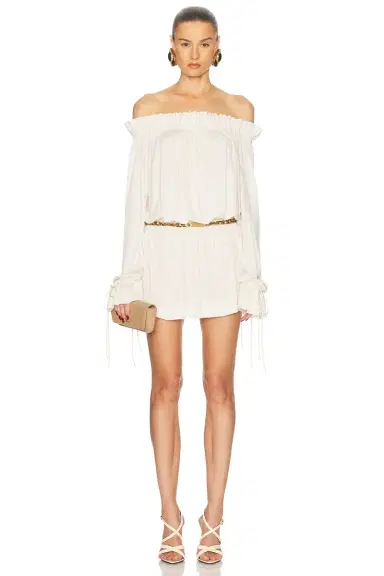 Saint Laurent Off The Shoulder Mini Dress | Thumbnail 1 Saint Laurent Off The Shoulder Mini Dress | Thumbnail 1