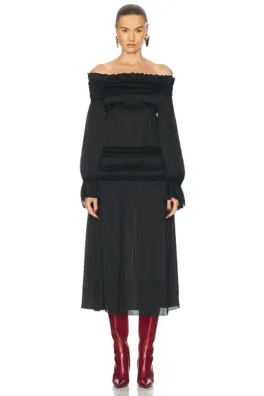 Saint Laurent Off The Shoulder Midi Dress | Thumbnail 2 Saint Laurent Off The Shoulder Midi Dress | Thumbnail 2