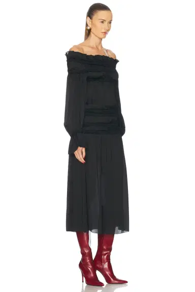 Saint Laurent Off The Shoulder Midi Dress | Thumbnail 3 Saint Laurent Off The Shoulder Midi Dress | Thumbnail 3