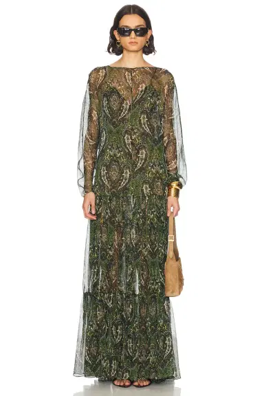 Saint Laurent Long Sleeve Maxi Dress | Thumbnail 1 Saint Laurent Long Sleeve Maxi Dress | Thumbnail 1