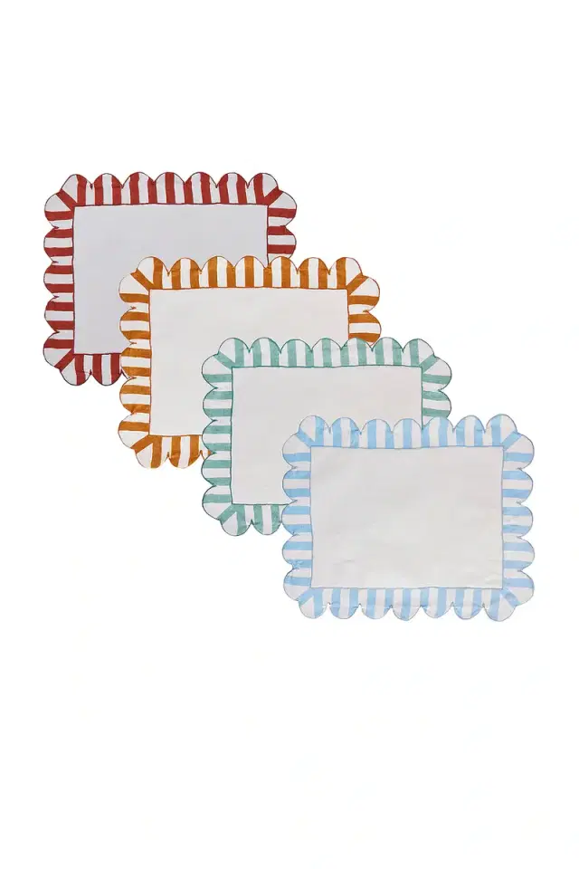 Embroidered Linen Scalloped Stripe Placemats Set Of 4 Embroidered Linen Scalloped Stripe Placemats Set Of 4