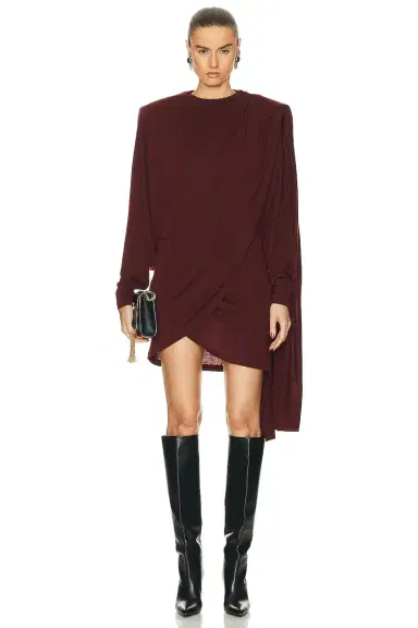 Saint Laurent Long Sleeve Draped Dress | Thumbnail 1 Saint Laurent Long Sleeve Draped Dress | Thumbnail 1