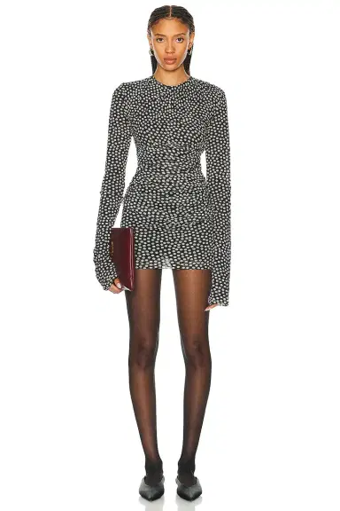 Saint Laurent Ruched Long Sleeve Dress | Thumbnail 1 Saint Laurent Ruched Long Sleeve Dress | Thumbnail 1