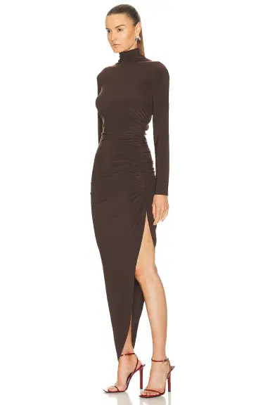 Norma Kamali Long Sleeve Turtleneck Side Drape Gown | Thumbnail 3 Norma Kamali Long Sleeve Turtleneck Side Drape Gown | Thumbnail 3