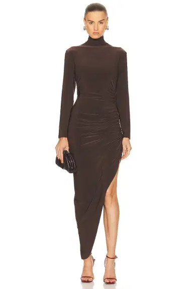 Norma Kamali Long Sleeve Turtleneck Side Drape Gown | Thumbnail 1 Norma Kamali Long Sleeve Turtleneck Side Drape Gown | Thumbnail 1