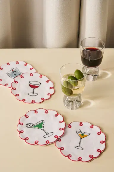 Misette Embroidered Linen Coasters Set Of 4 | Thumbnail 2 Misette Embroidered Linen Coasters Set Of 4 | Thumbnail 2