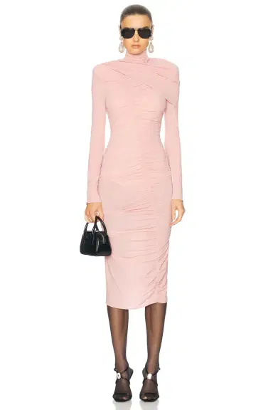 Magda Butrym Draped High Neck Midi Dress | Thumbnail 1 Magda Butrym Draped High Neck Midi Dress | Thumbnail 1