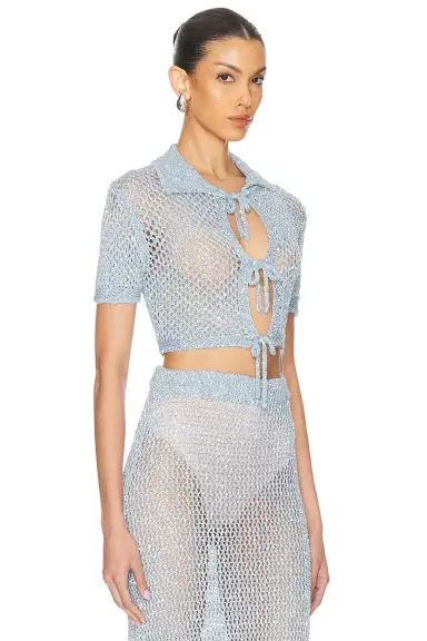 AREA Sequin Crochet Short Sleeved Cardigan | Thumbnail 2 AREA Sequin Crochet Short Sleeved Cardigan | Thumbnail 2