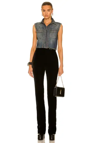 Saint Laurent Cropped Sleeveless Denim Shirt | Thumbnail 4 Saint Laurent Cropped Sleeveless Denim Shirt | Thumbnail 4