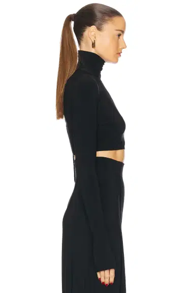 Norma Kamali Cropped Slim Fit Long Sleeve Turtleneck Top | Thumbnail 3 Norma Kamali Cropped Slim Fit Long Sleeve Turtleneck Top | Thumbnail 3