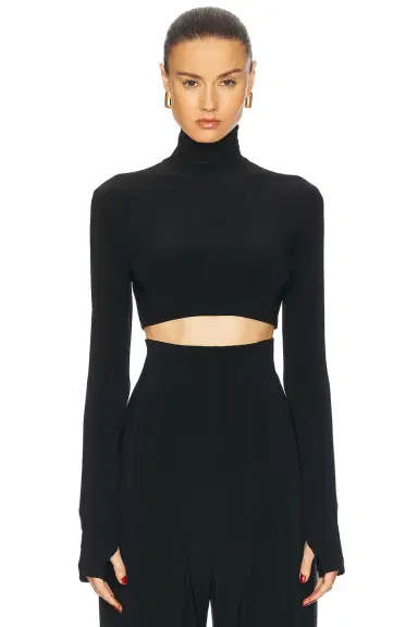 Norma Kamali Cropped Slim Fit Long Sleeve Turtleneck Top | Thumbnail 1 Norma Kamali Cropped Slim Fit Long Sleeve Turtleneck Top | Thumbnail 1