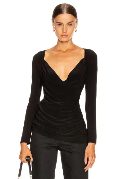 Norma Kamali Long Sleeve Sweetheart Side Drape Top | Thumbnail 1 Norma Kamali Long Sleeve Sweetheart Side Drape Top | Thumbnail 1