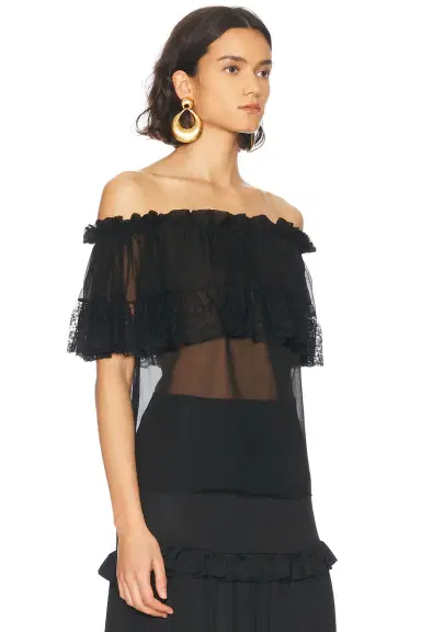 Saint Laurent Sheer Off The Shoulder Blouse | Thumbnail 2 Saint Laurent Sheer Off The Shoulder Blouse | Thumbnail 2