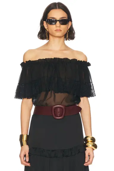 Saint Laurent Sheer Off The Shoulder Blouse | Thumbnail 1 Saint Laurent Sheer Off The Shoulder Blouse | Thumbnail 1