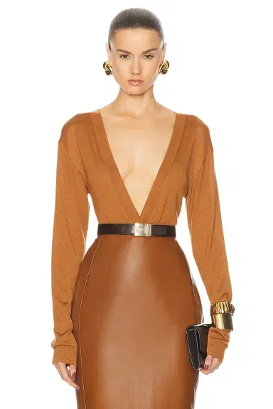 Saint Laurent V-neck Bodysuit | Thumbnail 1 Saint Laurent V-neck Bodysuit | Thumbnail 1