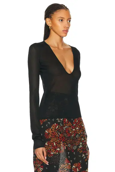 Saint Laurent Plunge Neck Sheer Top | Thumbnail 2 Saint Laurent Plunge Neck Sheer Top | Thumbnail 2