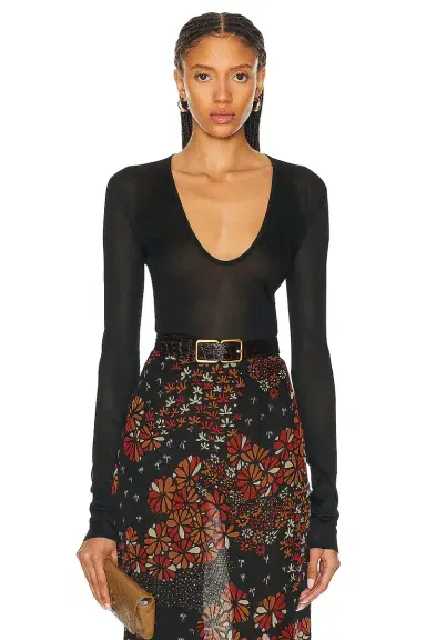 Saint Laurent Plunge Neck Sheer Top | Thumbnail 1 Saint Laurent Plunge Neck Sheer Top | Thumbnail 1