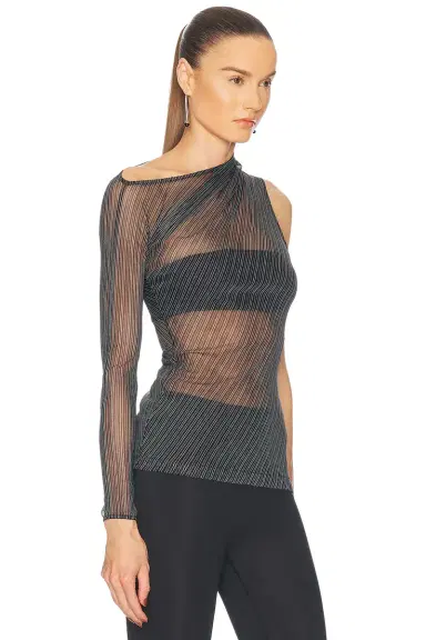 Courreges One Shoulder Striped Mesh Top | Thumbnail 2 Courreges One Shoulder Striped Mesh Top | Thumbnail 2