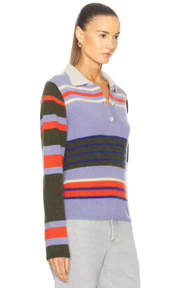 The Elder Statesman Chaos Stipe Fitted Polo Sweater | Thumbnail 2 The Elder Statesman Chaos Stipe Fitted Polo Sweater | Thumbnail 2
