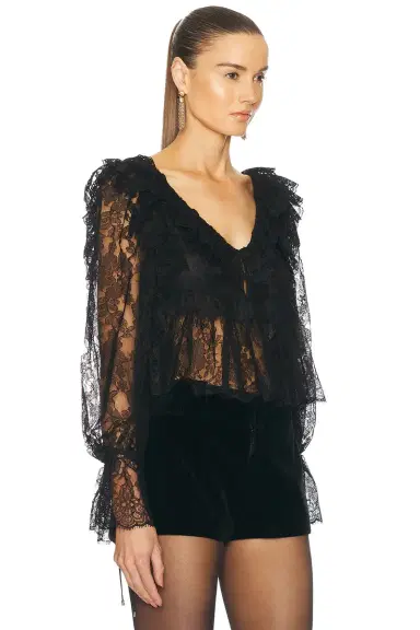 Chloé V Neck Ruffle Lace Blouse | Thumbnail 2 Chloé V Neck Ruffle Lace Blouse | Thumbnail 2