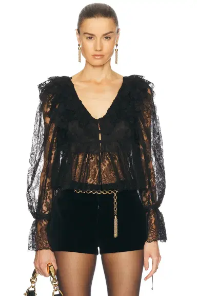 Chloé V Neck Ruffle Lace Blouse | Thumbnail 1 Chloé V Neck Ruffle Lace Blouse | Thumbnail 1