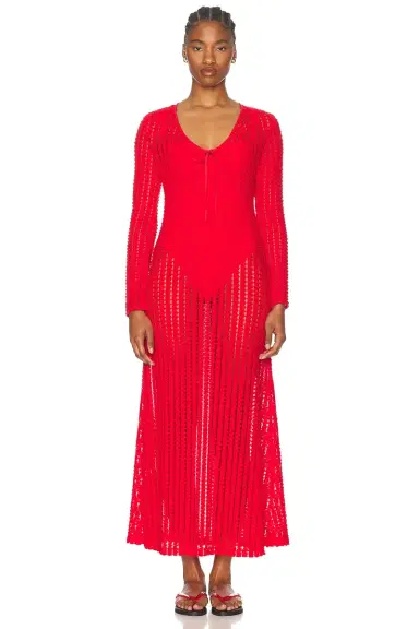 SIMKHAI Elton Keyhole Midi Dress | Thumbnail 1 SIMKHAI Elton Keyhole Midi Dress | Thumbnail 1