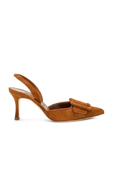 Manolo Blahnik Maysli 70 Suede Slingback Pump In Medium | Thumbnail 1 Manolo Blahnik Maysli 70 Suede Slingback Pump In Medium | Thumbnail 1