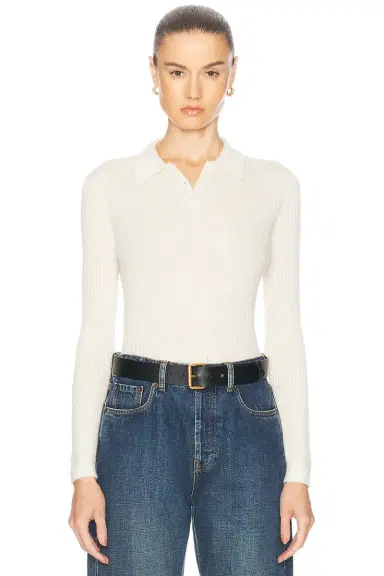 Guest In Residence Long Sleeve Cashmere Shrunken Polo Top | Thumbnail 1 Guest In Residence Long Sleeve Cashmere Shrunken Polo Top | Thumbnail 1