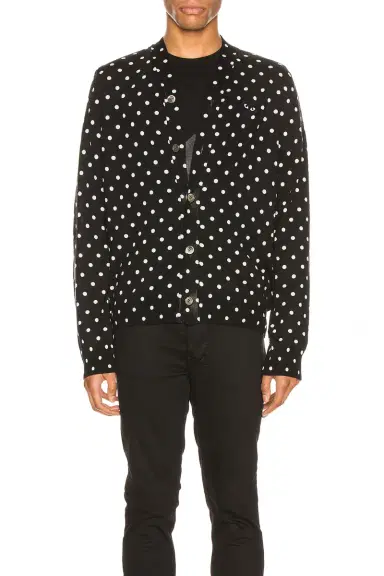 Comme des Garçons PLAY Dot Print Wool Cardigan with Black Emblem | Thumbnail 2 Comme des Garçons PLAY Dot Print Wool Cardigan with Black Emblem | Thumbnail 2