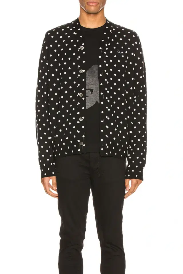 Dot Print Wool Cardigan with Black Emblem Dot Print Wool Cardigan with Black Emblem