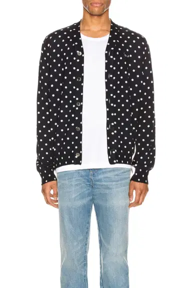 COMME des GARCONS PLAY Dot Print Wool Cardigan with Black Emblem | Thumbnail 1 COMME des GARCONS PLAY Dot Print Wool Cardigan with Black Emblem | Thumbnail 1