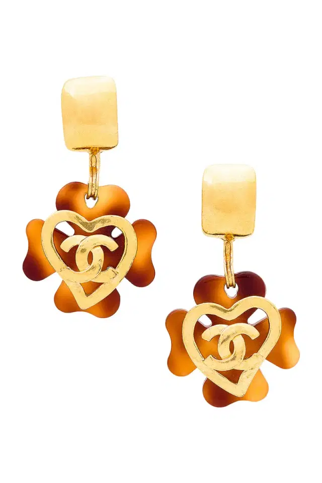 Chanel CC Tortoiseshell Clover Clip-On Earrings Chanel CC Tortoiseshell Clover Clip-On Earrings