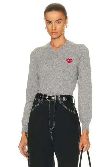 Comme des Garçons PLAY Invader V-Neck Pullover Sweater | Thumbnail 1 Comme des Garçons PLAY Invader V-Neck Pullover Sweater | Thumbnail 1