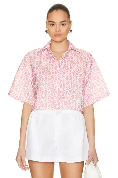 Moncler Cropped Logo Print Short Sleeve Shirt | Thumbnail 1 Moncler Cropped Logo Print Short Sleeve Shirt | Thumbnail 1